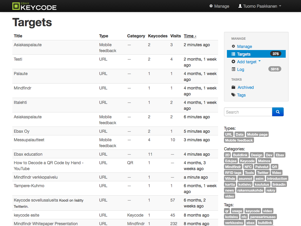 Keycode management interface